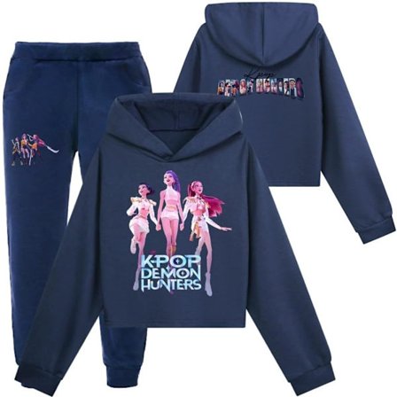 Børne pop fashion Demon Hunters bogstavprint hoodie og joggingbukser træningssæt