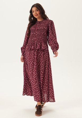 Happy Holly - Smock Blouse - Wine-red/Patterned - Kläder - - Bubbleroom