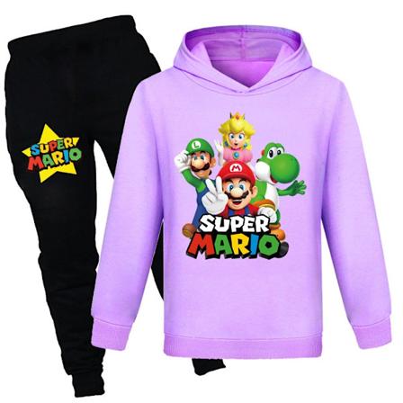 Barn Drenge Super Mario Hoodie Trøje Trøje Bukser 2-delt Sæt lilla 160cm purple