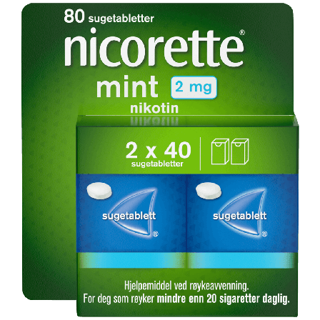 Nicorette 2 mg sugetabletter mintsmak 2x40 stk røykeslutt