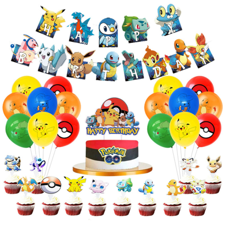 REMAKE Pikachu-tema bursdagsfest banner ballonger dekorasjoner sett