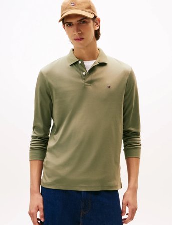 Tommy Hilfiger L/S Liquid Cotton Reg Polo - Khaki green - M