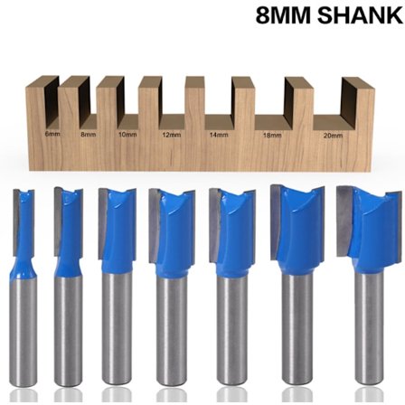 7 sett Tungsten Carbide dobbelt fløyte rette freser med 8mm skaft