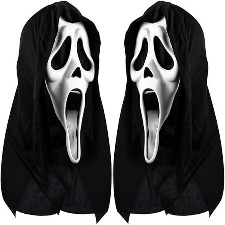 Halloween-gysermaske, skrigmaske, Ghostface, uhyggelig film for børn og voksne, egnet til spøgelseshuse, temafester og rollespil