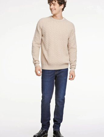 Lindbergh Lambswool Raglan Cable O-Neck Knit - Beige - M