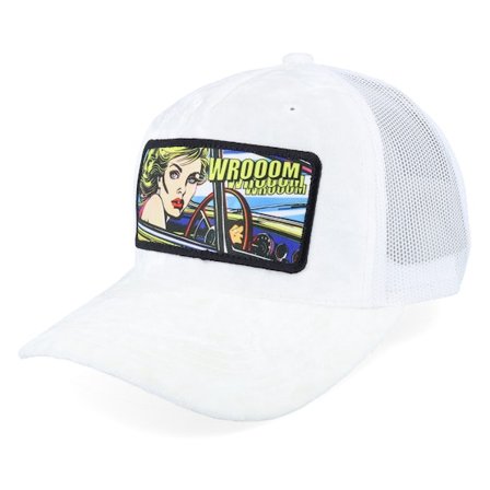 Calza Pennello - Hvid trucker Kasket - Girl Driving Pop Art Velvet White A-Frame Trucker @ Hatstore