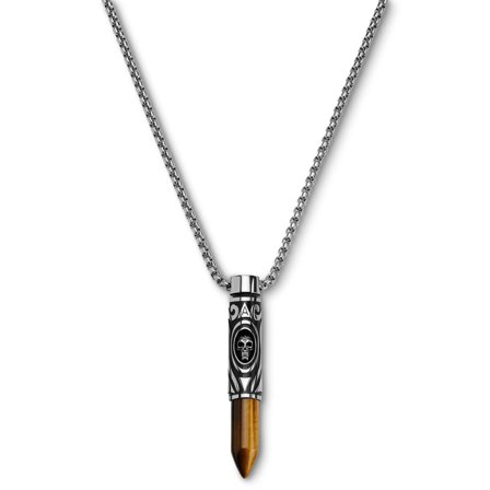 Rico | collar de bala de ojo de tigre amarillo y acero inoxidable plateado para hombres - Collares acero