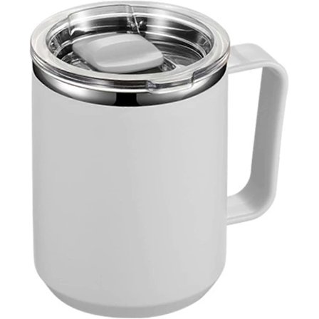 Dobbeltvægget krus i rustfrit stål med håndtag og låg, bærbar isoleret kaffekop