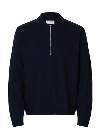 Selected | Slhtray Merino Brushed Relaxed Zip Polo | L