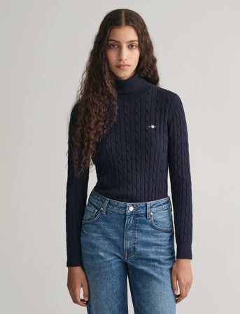GANT Stretch Cotton Cable Turtleneck - Blue - M