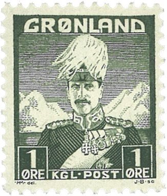 Grønland - Kong Christian X - Grønsort - Type II - 1 øre