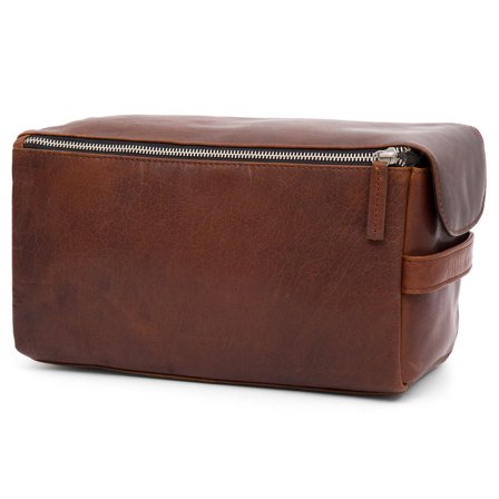 Montreal XL Tan Leather Wash Bag for Men - Toiletry bags