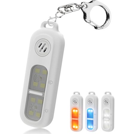 130dB Personlig sikkerhetsalarm nøkkelring med SOS-knapp, LED-lys for nattløping, bærbar klipsdesign for kvinner, barn, eldre sikkerhet, hvit