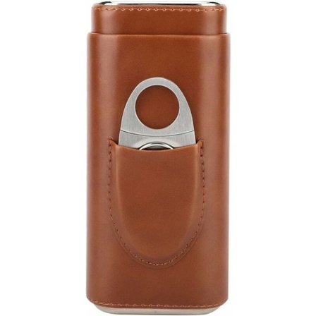 Bærbar sigarhumidor i skinn med sigarskjærer (brun)