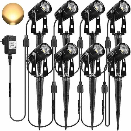 Paket med 8 utomhusstake-lampor, 8 x 3W LED-utomhusspotlights, varmvit 3000K 1440LM trädgårdsbelysning med spik, vattentät IP65 LED-utomhusspotlight