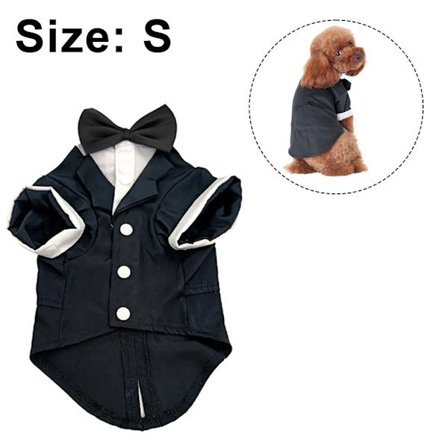 Hundkläder Kostym Formell Smoking med Svart Fluga för Små till Mellanstora Hundar och Katter, Svart, S