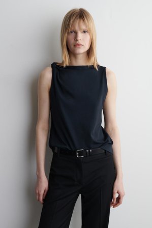 COS Damen Oberteil Aus Baumwolle Mit Twist-Detail - Blau