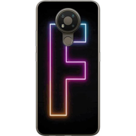 Yhteensopiva Puhelinkuori Nokia Nokia 3.4 Neonkirjain F vaaleanpunaisella, sinisellä ja keltaisella valokehyksillä tummaa taustaa vasten, graafinen