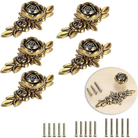 5-pack rosettformade knoppar för lådor, handtag för skåp, garderob, byrå med platta, dekorativ möbelknopp för hemmet