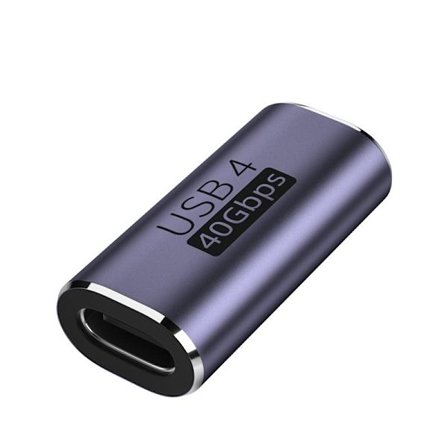 TYPE-C hona till TYPE-C hona adapter, rak, 2-pack - För dataöverföring och laddning, 40GB, Aluminiumlegering, Mörkgrå