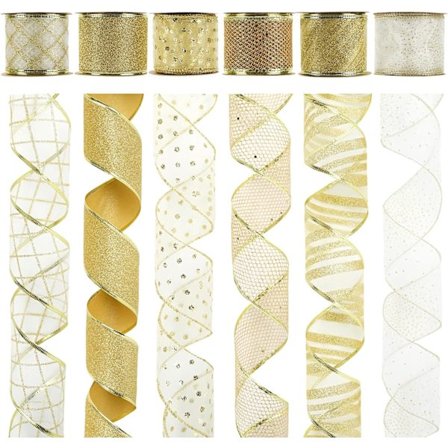Gullbånd 2,5 tommer Julebånd 6 Ruller 36 Yards Organza