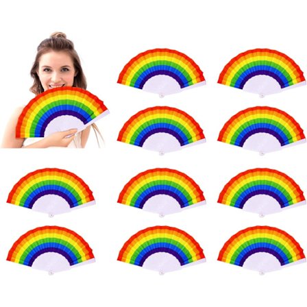 10 st Regnbågshandfläktar Pride-fläkt Vikbara Hållna Fläktar Dekorativa, ZQKLA