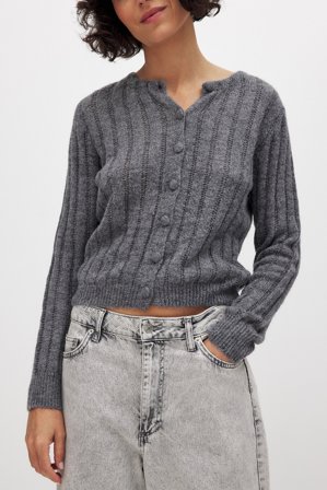 NA-KD Cardigan tricot - Gilets - Gris - S (EU 34-36)
