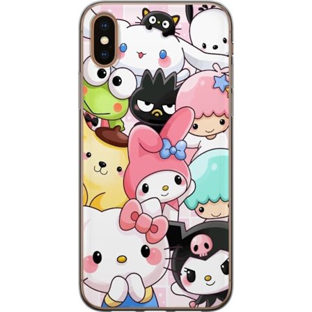 Kompatibelt Mobildeksel til Apple iPhone X Tett mønster av søte figurer med store øyne i ulike farger og uttrykk med LABUBU-tekst
