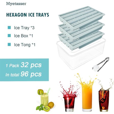 SBSGV Isterningeforme & Bakker (96 stk. Hexagon Isbakker) Med 5L Stor Kapacitet Isopbevaringsspand, BPA-fri, Fortykket Materiale