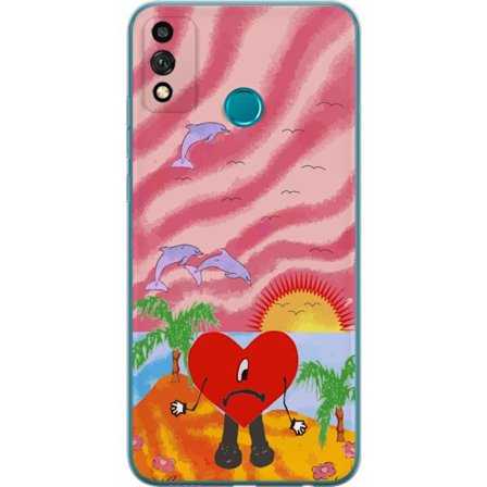 Kompatibelt Mobildeksel til Honor 9X Lite Bad Bunny i en fargerik quiltet jakke med hjertemønster og solbriller i moderne gatestil