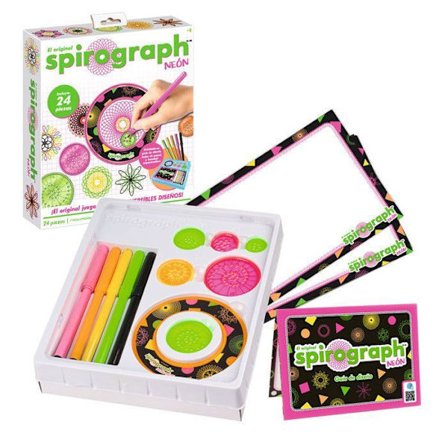 Ritningsset - Spirograph - Mandala - 24 delar - Neonmarkers - För barn 8 år och äldre