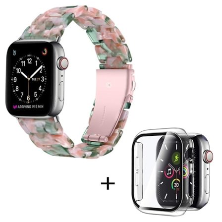 3 helmen hartsityylinen kellohihna kirkkaalla suojuksella Apple Watch Series 3/2/1 42mm - Vaaleanpunainen Vihreä Sekoitus