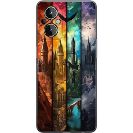 Kompatibel Mobilcover til OnePlus OnePlus Nord N20 5G Fire magiske slotte i forskellige elementfarver, episk fantasykunst med ild vand luft og mørke