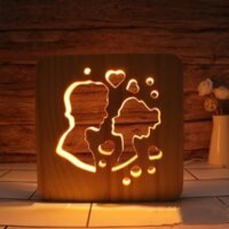 Nattlampa för par i massivt trä med LED-ljus, energisnål nyckelströmbrytare, mjukt varmt ljus