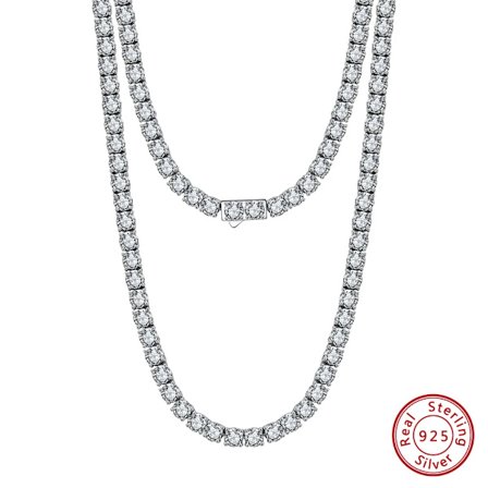 925 Sterling Sølv 3mm Tennis Kjede Halskjede for Kvinner Luksus Klar Cubic Zirconia Halskjede Bryllup Smykker SC73