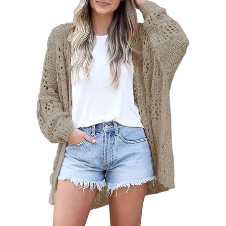 Dame Cardigan Sweater Kimono Boho Solid Farve Oversized Sommer Åben Front Cardigan Sweater Yderbeklædning, Khaki, S