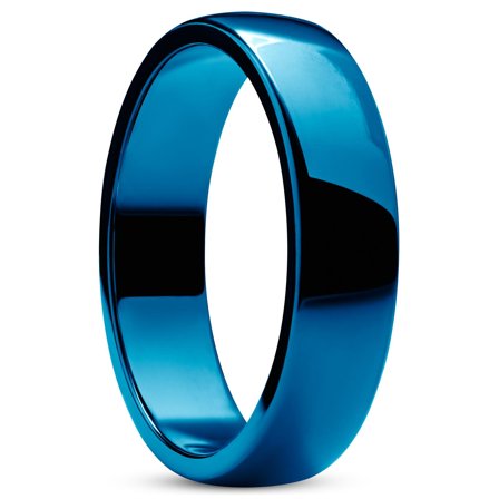 Ferrum | 6 mm Polished Blue Stainless Steel D-Shape Ring for Men - Steel rings