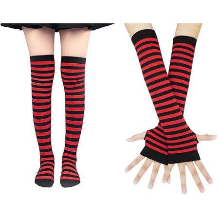 ING håndledsvarmere sokker og handsker fingerløse handsker stribede strikkede lange strikkede til kvinder til Halloween-kostumer sjove fester cosplay-
