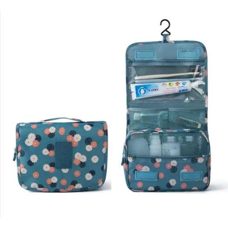 Hængende toilettaske - Stor kosmetisk makeup rejsearrangør til mænd og kvinder med robust krog - Blå