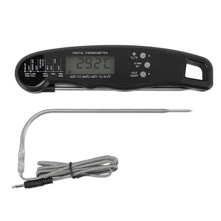 Multi Needle Vanntett Øyeblikkelig Avlesning Kjøtttermometer for Kjøkken Utendørs Grilling BBQ Svart