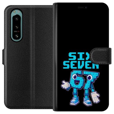 Kompatibelt Plånboksfodral till Sony Sony Xperia 5 IV Cyberpunkporträtt av en kvinna med färgat hår och futuristiska detaljer, neonaccentuerad dig