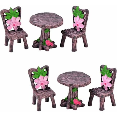 2 stk. Miniature Bord og Stol Sæt Bord Stol Harpiks Håndværk Fe