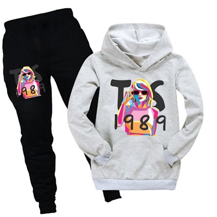Taylor Swift Pullover Hoodie Toppar og Bukser Sett Barn Jenter Genser Treningsklær Klær Grå