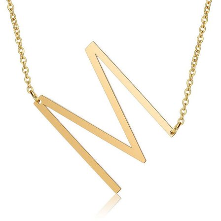 Damhalsband med sidoblocksformad första bokstav, rostfritt stålhalsband med engelsk bokstav, guld, M