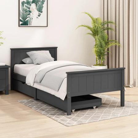 Vidaxl Sängram Med 2 Lådor Mörkgrå Massiv Furu 100x200 Cm Grå