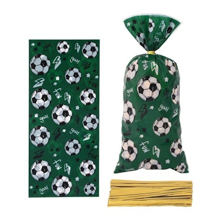 100 stk. fodbold slikposer til fest, personlige slikposer, små grønne festposer, fodbold cellofan gaveposer til børn, festgaver