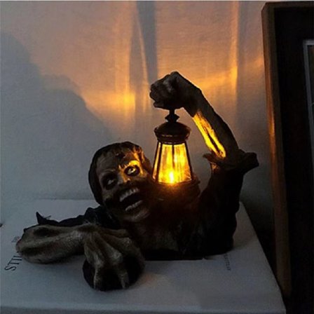 Solar Zombie Lantern for Halloween, Terror Hagedekorasjon, Skummel Lysskulptur i Resin