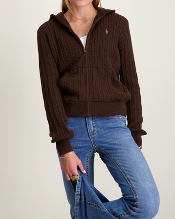 Polo Ralph Lauren Mini-Cable Cotton Full-Zip Hoodie Ruskea Villapuserot Tytöt - Kids Brand Store