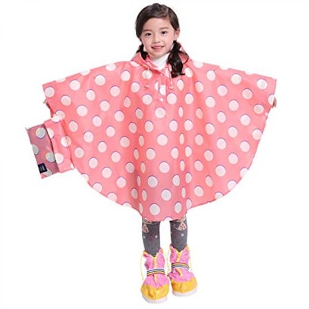 Barn Regn Poncho Huva Jacka Regnrock, Rosa Polka Dot, S