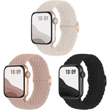 Liukumaton punottu ranneke 3-pakkaus, yhteensopiva Apple Watch -rannekkeiden kanssa, säädettävä joustava elastinen vaihtopanta iWatch Ultra SE 9 8 7 6